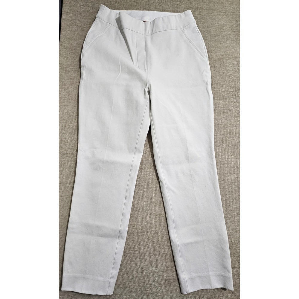 Spanx White Straight Leg Pull On Stretch Pants Womens Small High Rise Pockets *